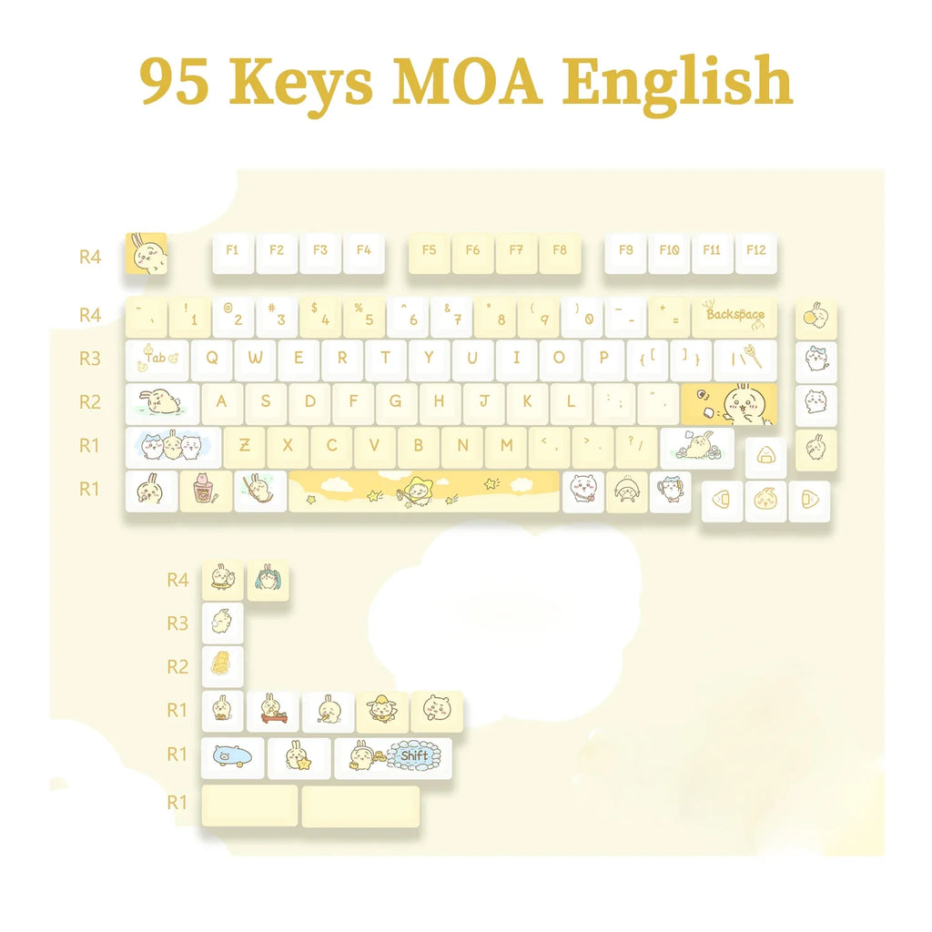 95 Keys artoon Cute Puppy Cat Kitty Keycaps GMK PBT Keycap MOA Profile Dye Sublimation For  DIY Mechanical Keyboard Girls Gift
