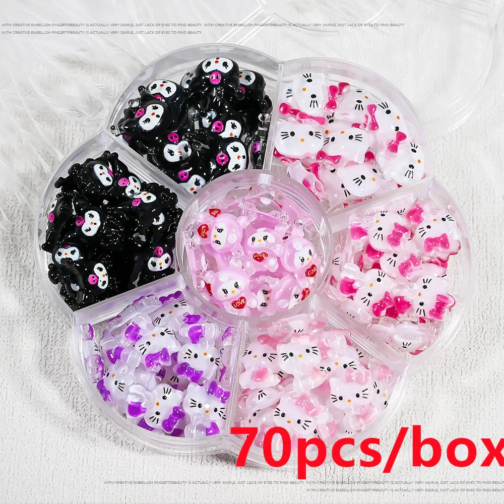35/50/70/240pcs Cute Sanrio Nail Art Jewelry Decoration Kawaii Hello Kitty Kuromi Rhinestone Charms For Nail Y2K Manicure Crafts