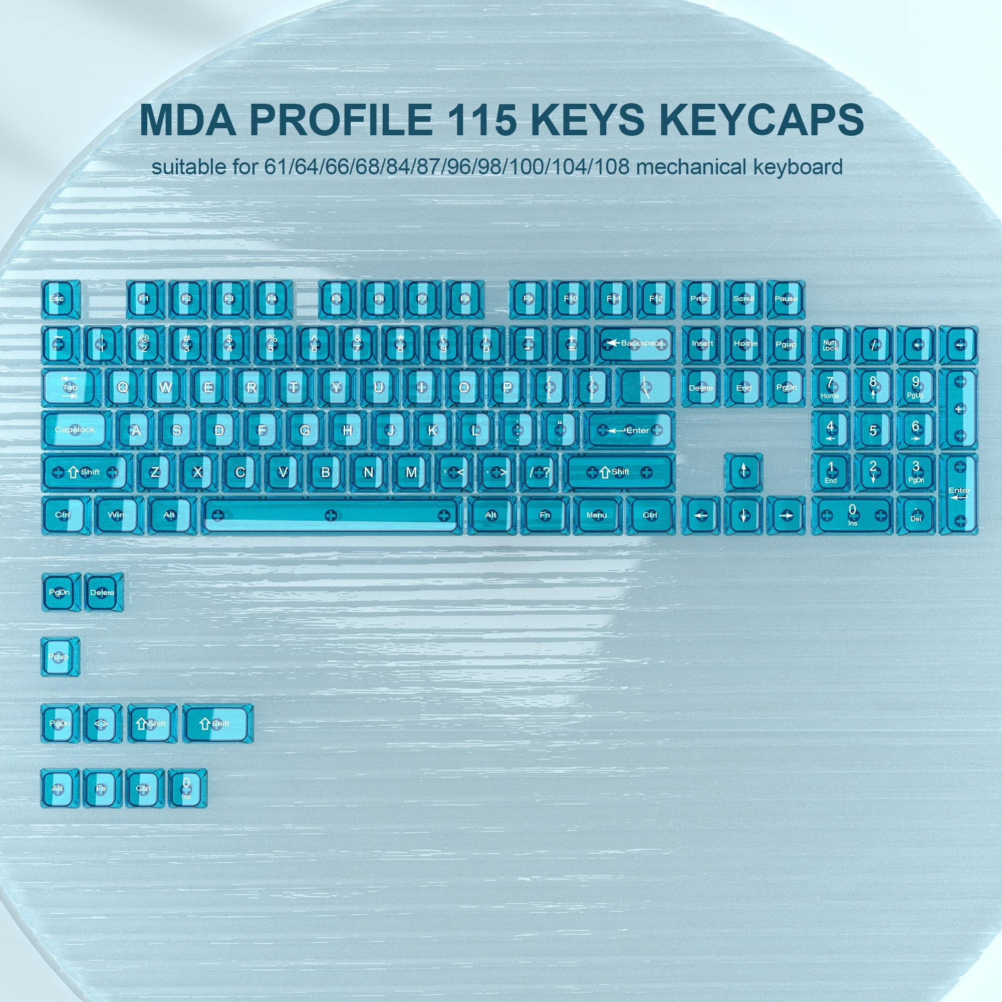 115 Keys Crystal Ceramic PC Keycap RGB Shine Through Key cap MDA Profile Black Transparent Clear Keycap for MX Switches Keyboard