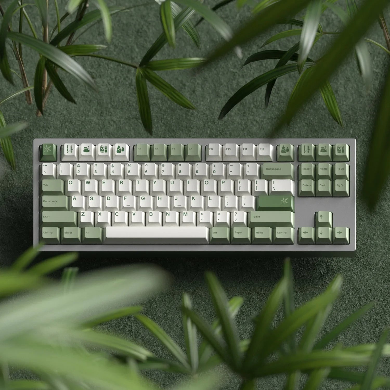 145 Keys Bamboo Forest Theme Keycaps Cherry Profile Green White Keycap PBT Dye Sublimation Keyboard Keycap MX Switch 6.25U 7U
