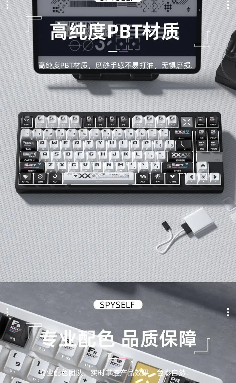 Black and White Double Color Matching Side Engraving Keycaps Set Sublimation Original Height Translucent Keycap Wooting Made68