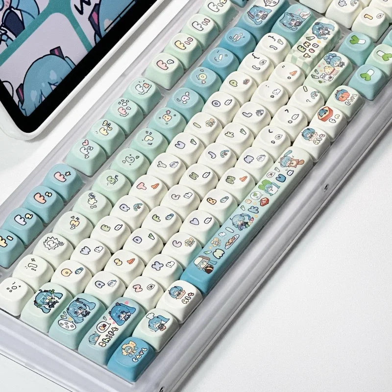 New Miku Anime Keycaps 131Keys Customized Pbt Material Keycaps Cute Cartoon Pattern Computer Game Mechanical Keyboard Keycaps