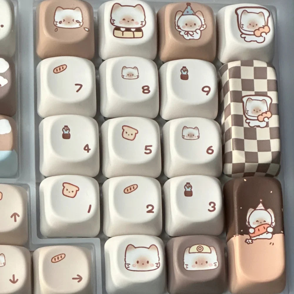 Siamese Bakery Keycaps Moa PBT Hot Sublimation Customized DIY Keycaps Cute Round Khaki 131keys Cute Cartoon Siamese Cat Keycaps