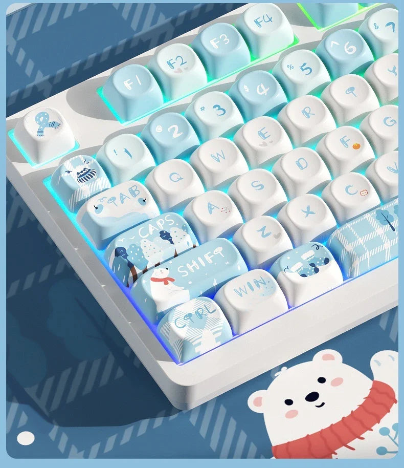 Winter First Snow Themed Keycap 127 Keys Oqo Profile Pbt Thermal Sublimation Mechanical Keyboard Blue Cartoon Cute Anime Keycap