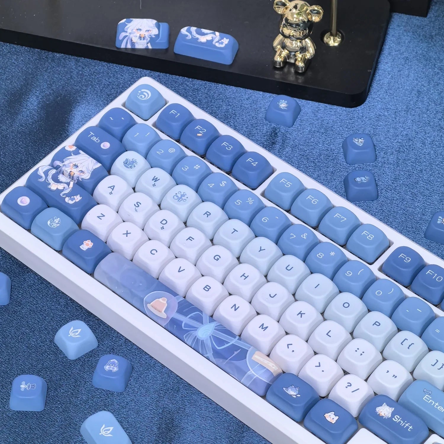 Genshin Impact Theme Xiao Keycaps MOA Profile PBT Sublimation Mechanical Keyboard Caps Cartoon Character Gamer XIAO Keycap