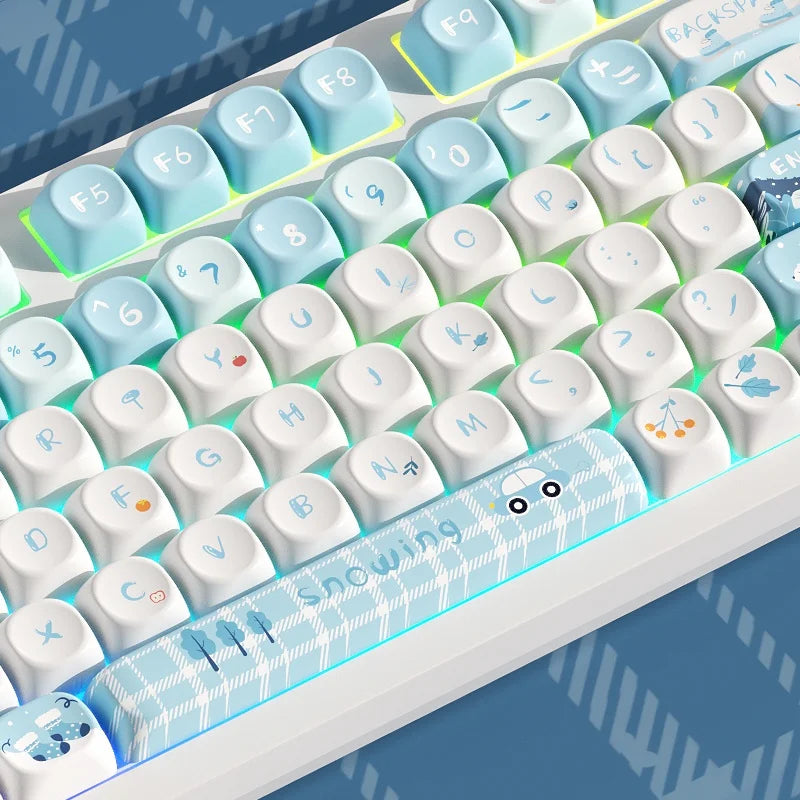 Winter First Snow Themed Keycap 127 Keys Oqo Profile Pbt Thermal Sublimation Mechanical Keyboard Blue Cartoon Cute Anime Keycap