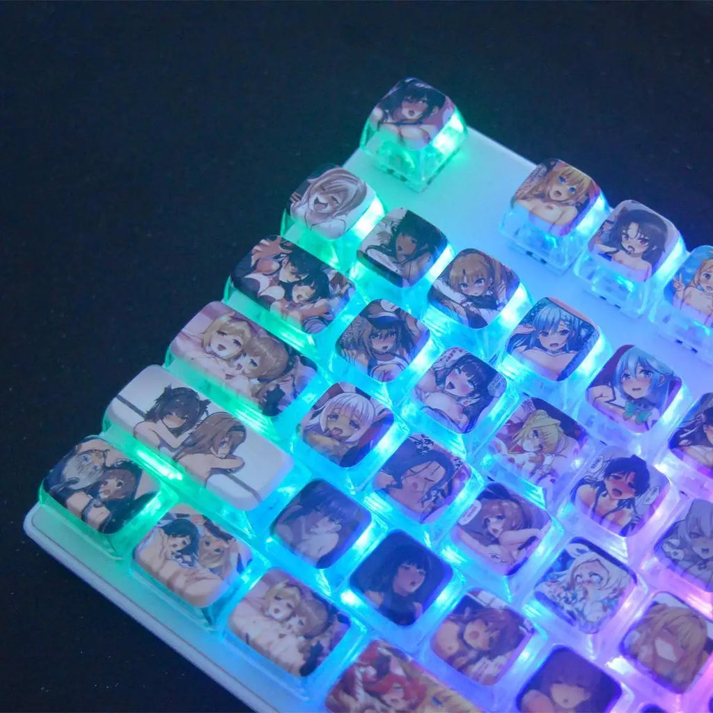 122 Key Hentai Pudding Keycaps Custom PBT MDA Profile Keycap Cute Anime Artisan Transparent Point KeyCap for Gaming Crush80 Gift