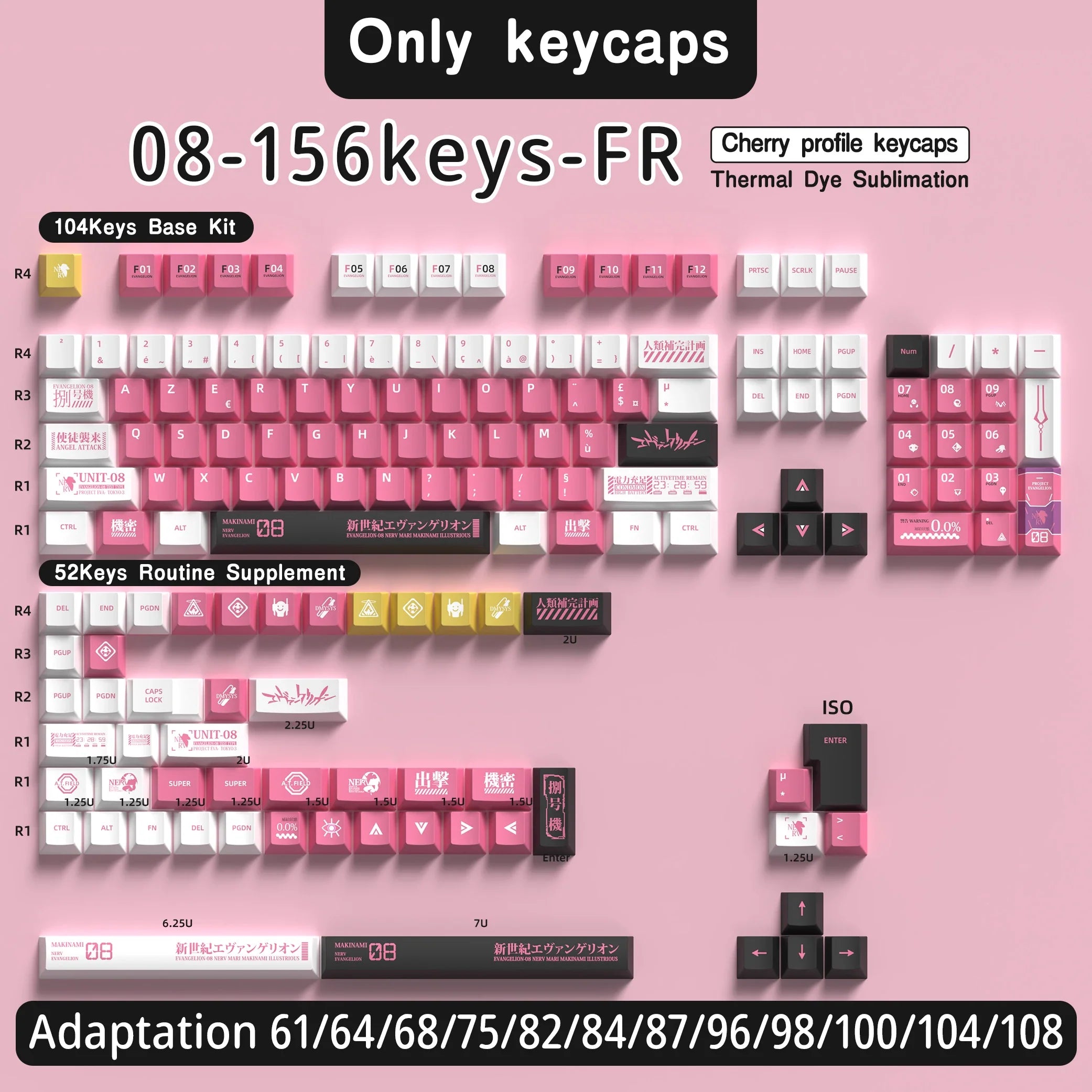 French Keycap 136-156 Keys BPT Cherry Profile FR Keycaps For French keyboard MX Mechanical Keyboard 7U Space Keys Hi75