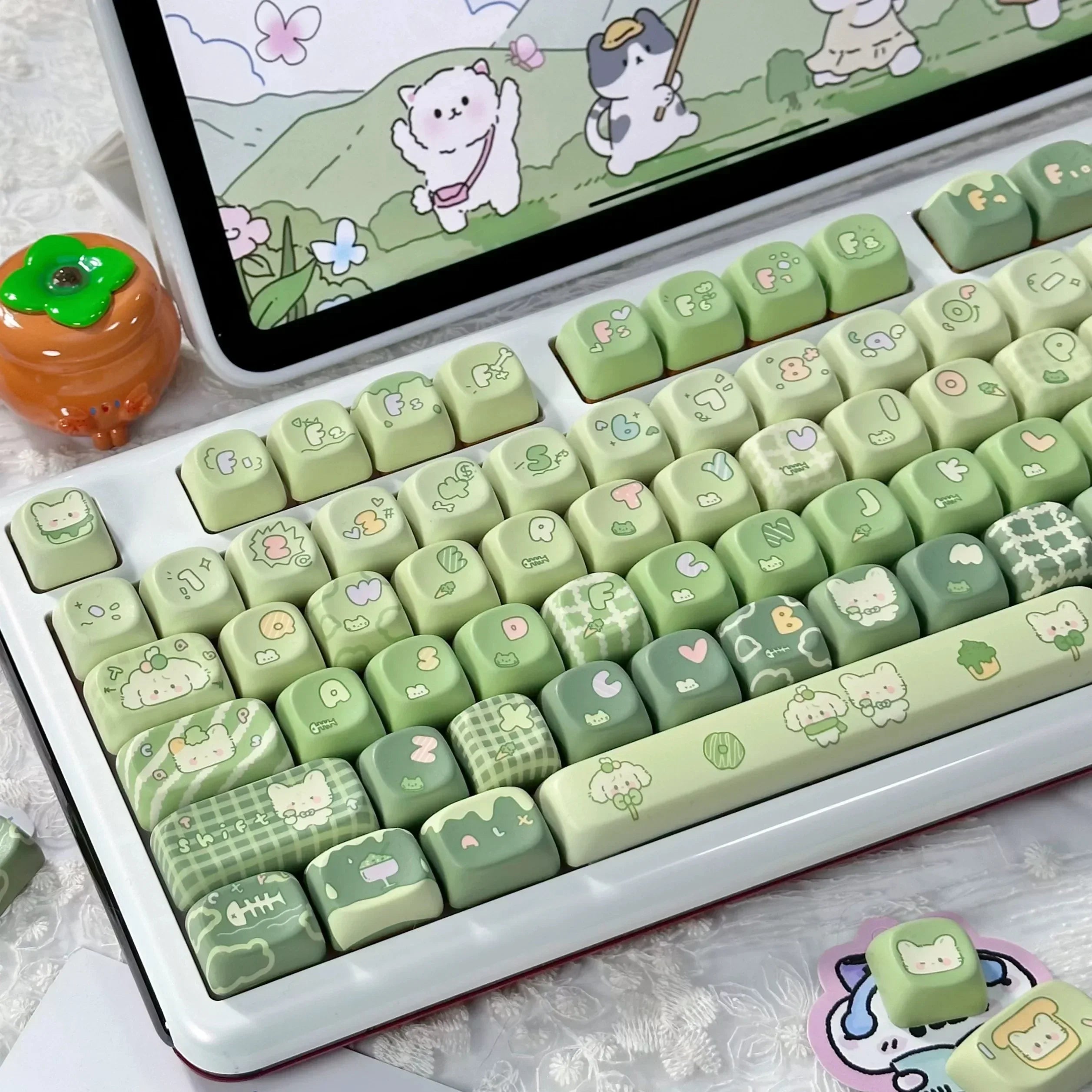 131 Keys MOA Profile Keycap customization Gift Cute CAPS PBT Keycaps Green Key Cap Dye-Sub Mechanical Keyboard Keycap MX Switch