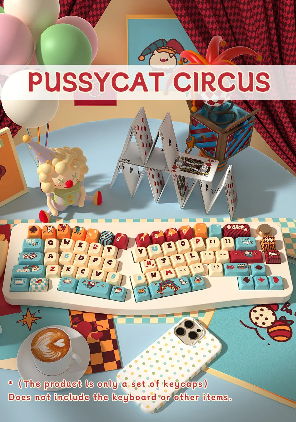 Pussycat Circus Themed Keycaps 120/138/158key Mda/Mca Profile Pbt Thermal Sublimation Mechanical Keyboard Cartoon Game Key Cap