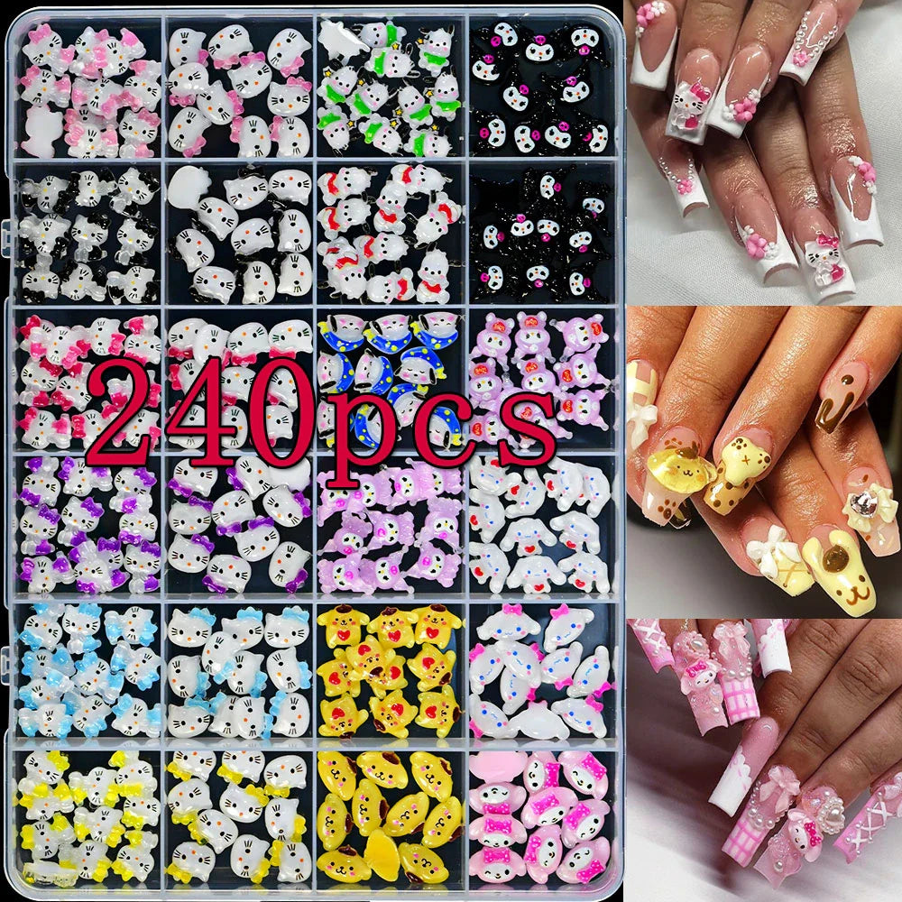 35/50/70/240pcs Cute Sanrio Nail Art Jewelry Decoration Kawaii Hello Kitty Kuromi Rhinestone Charms For Nail Y2K Manicure Crafts