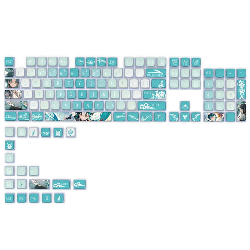 Genshin Impact Theme Xiao Keycaps MOA Profile PBT Sublimation Mechanical Keyboard Caps Cartoon Character Gamer XIAO Keycap