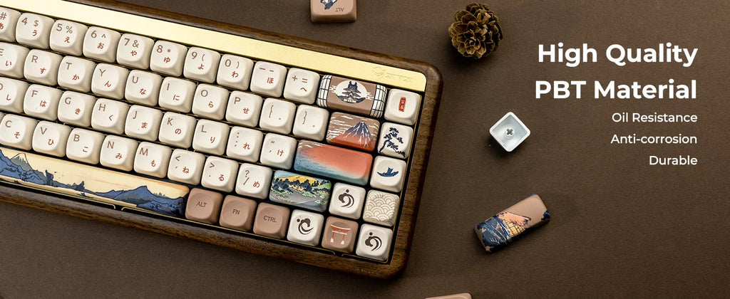 XVX MOA Keycaps Brown Japanese Painting Keycaps Dye-sub PBT Custom Keyboard Keycaps 75 Percent 140 Keys Illustration Key Cap