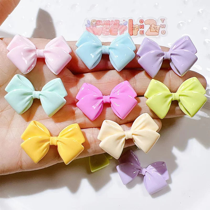 10pcs Colored Ribbon Resin Bow Nail Charm Parts 3D Nail Art Decoration Accessories Supplies for  DIY Manicure Design