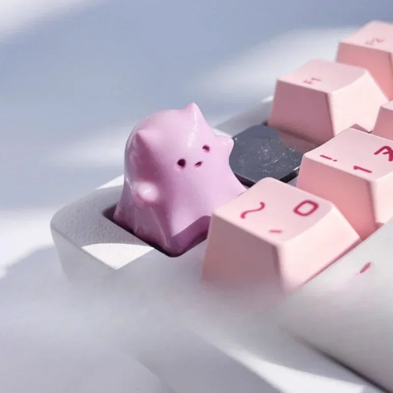 Cute Animal Keycaps Ghost Cat Mechanical Keyboard Keycaps Accessories Purple Pink Cartoon Resin Customized Keycaps Girls Gift