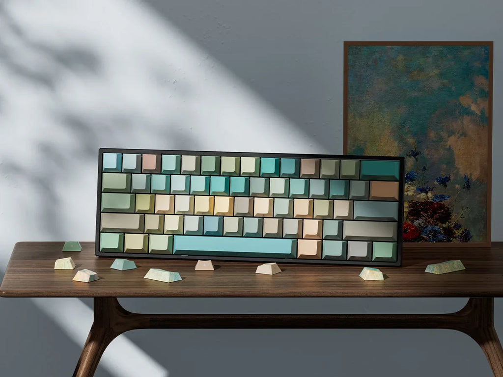 Womier Oil Painting Original Factory Customized Wooding Keycaps PBT Creative Gradient Transparent Side Engraved Key Caps Cherry
