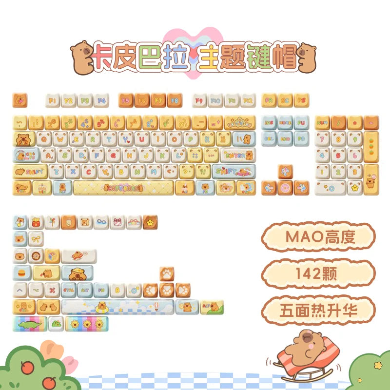 Akko Mog Moa Keycap Cute Thermal Pbt Sublimation Keycaps Mog Keycap Round Steamed Bun Mushroom Customizetion 138keys Keycap Gift