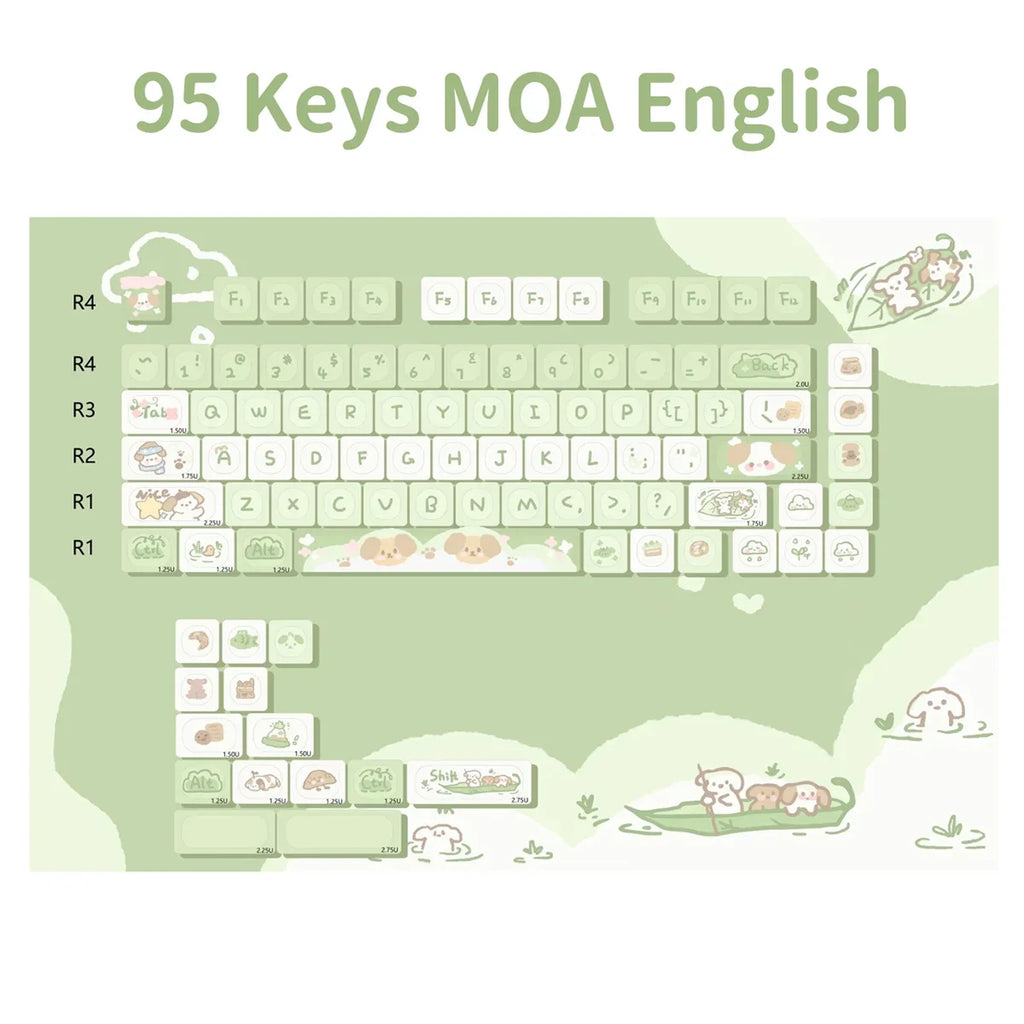 95Keys Cute Keycaps MOA Profile Cat Theme PBT Key Caps Pink Blue Puppy keycap for GK61 RK836 MX Switches Mechanical Keyboard