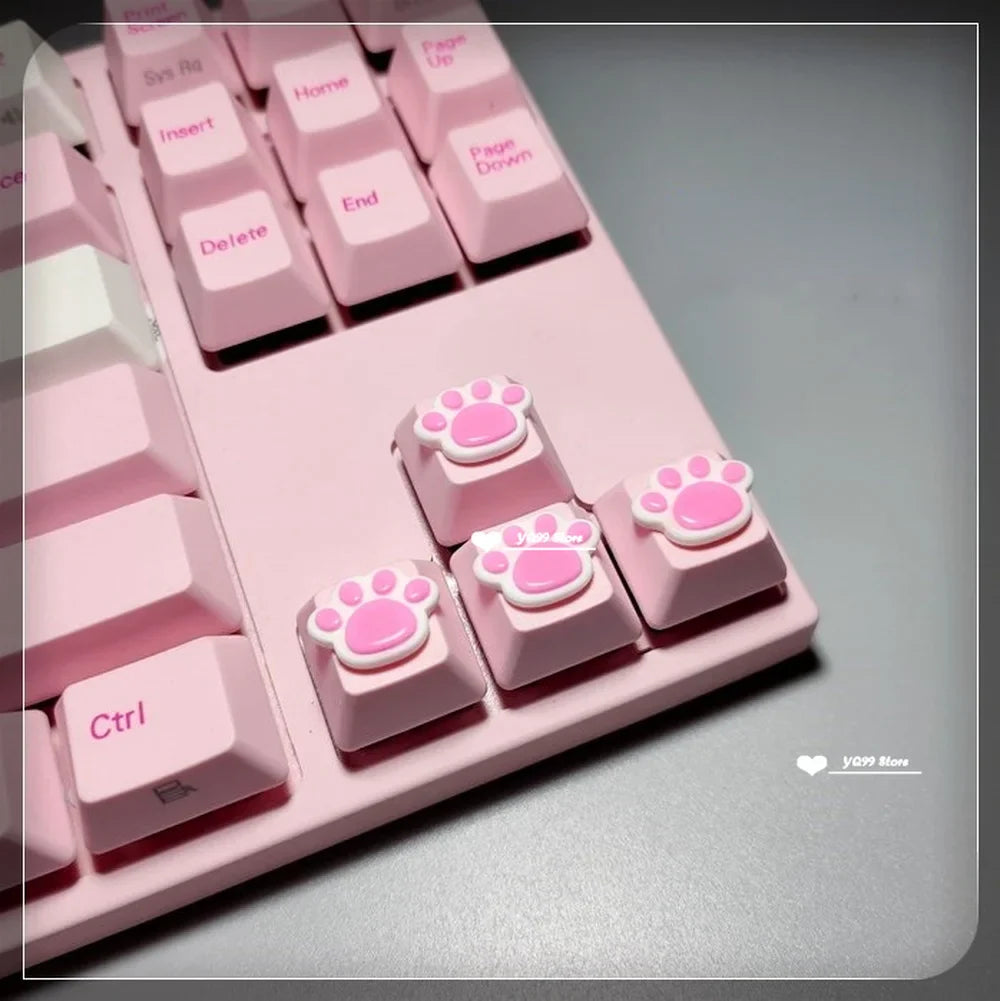 4pcs/set Lovely Cat Claw Key Cap Personality Cat Paw Keycaps for Mechanical Keyboard R4 Arrow Keys Pink Cute DIY Keycaps