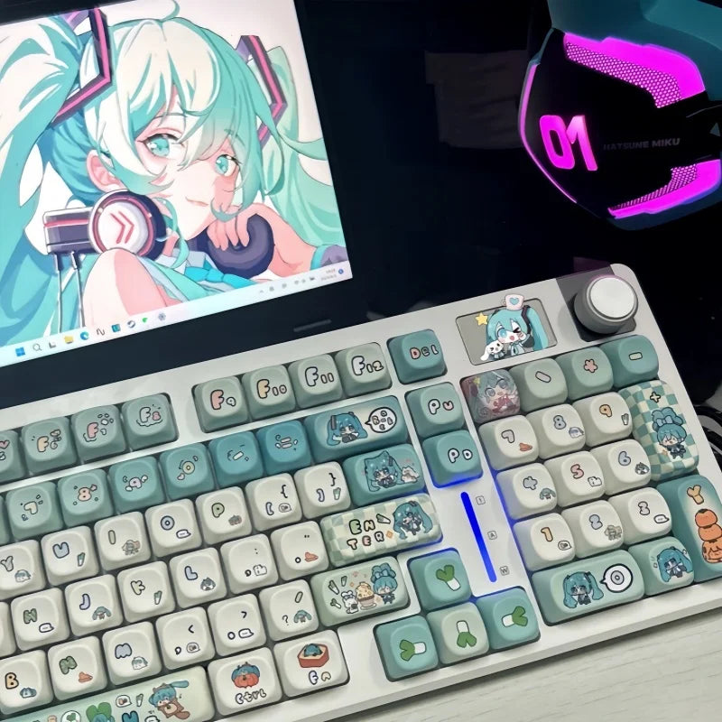 Miku Anime Theme Keycaps 131 Key Customized Pbt Material Keycaps Cute Cartoon Pattern Computer Game Mechanical Keyboard Keycaps