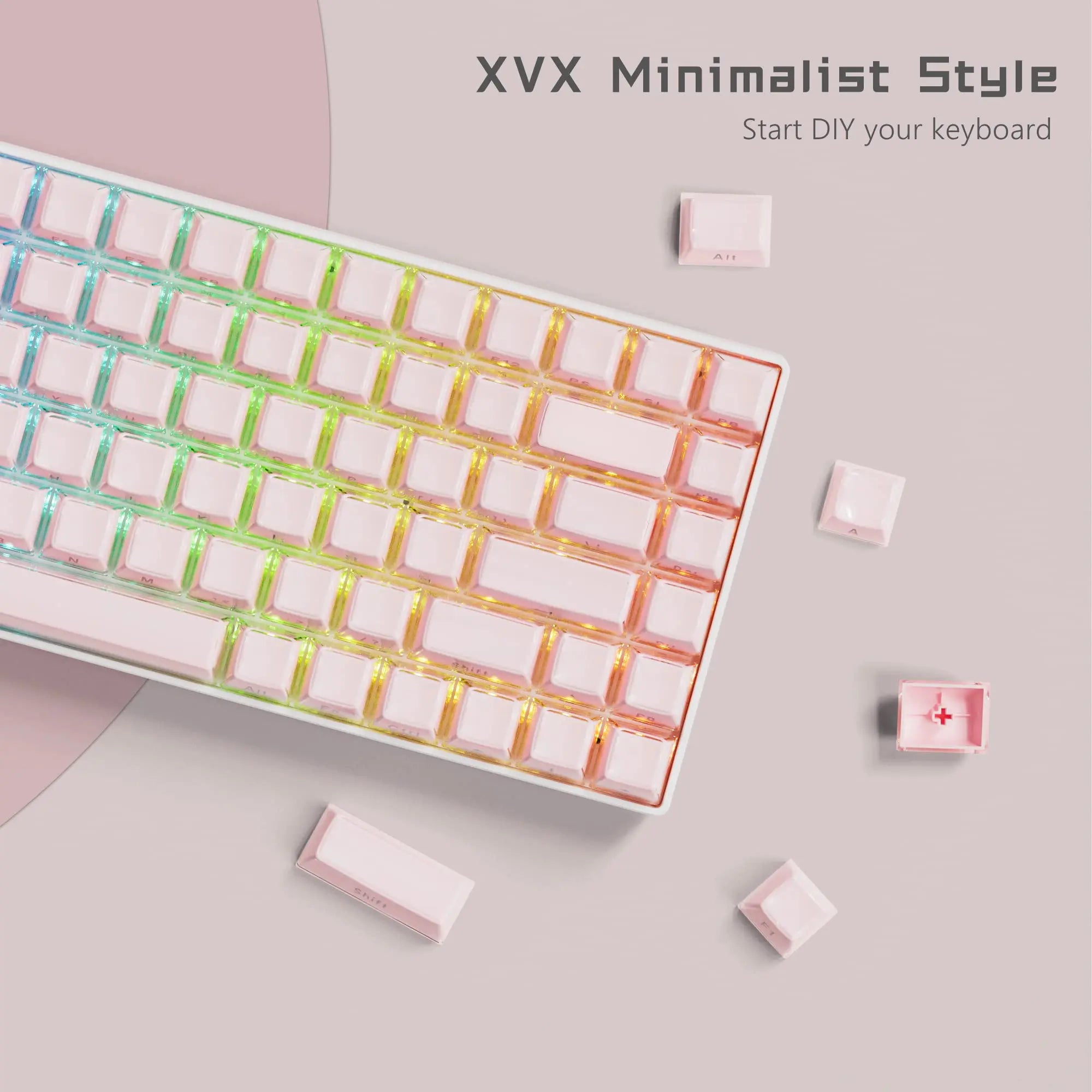 113 Key Jelly Round Side Keycaps Ice Crystal Translucent Pink OEM Profile Key cap for Cherry MX 61 68 104 Mechanical Keyboard