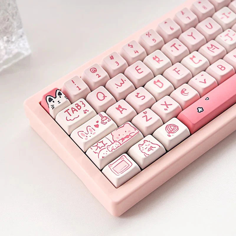 66/146 Keys MDA Profile Pink Cute Cat Keycaps For Gaming Mechanical Keyboard Mx Switch PBT Sublimation Customized DIY Key Caps