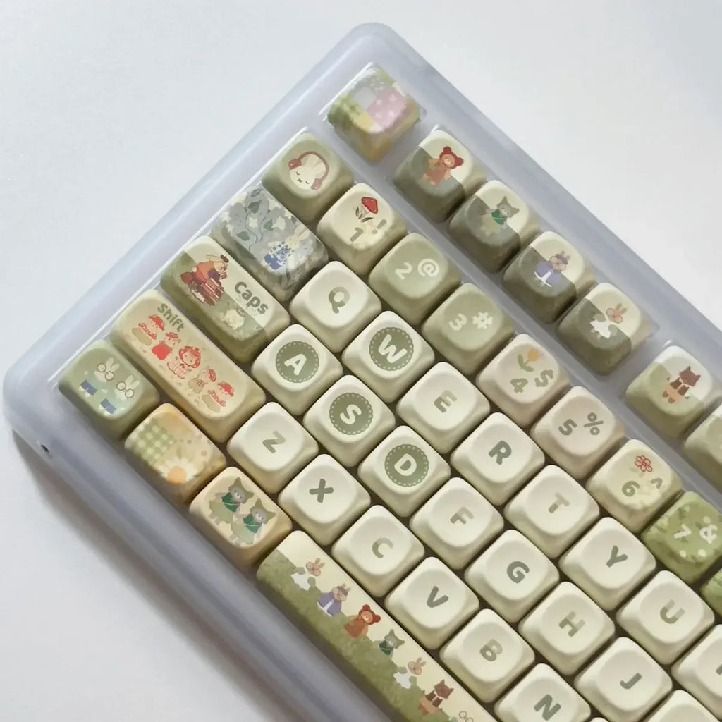 140Key Green Small Animal Rabbit Keycap Complete Set Of Cherry Xoa Pbt Sublimation Mechanical Key Cartoon Cute Milk Green Keycap