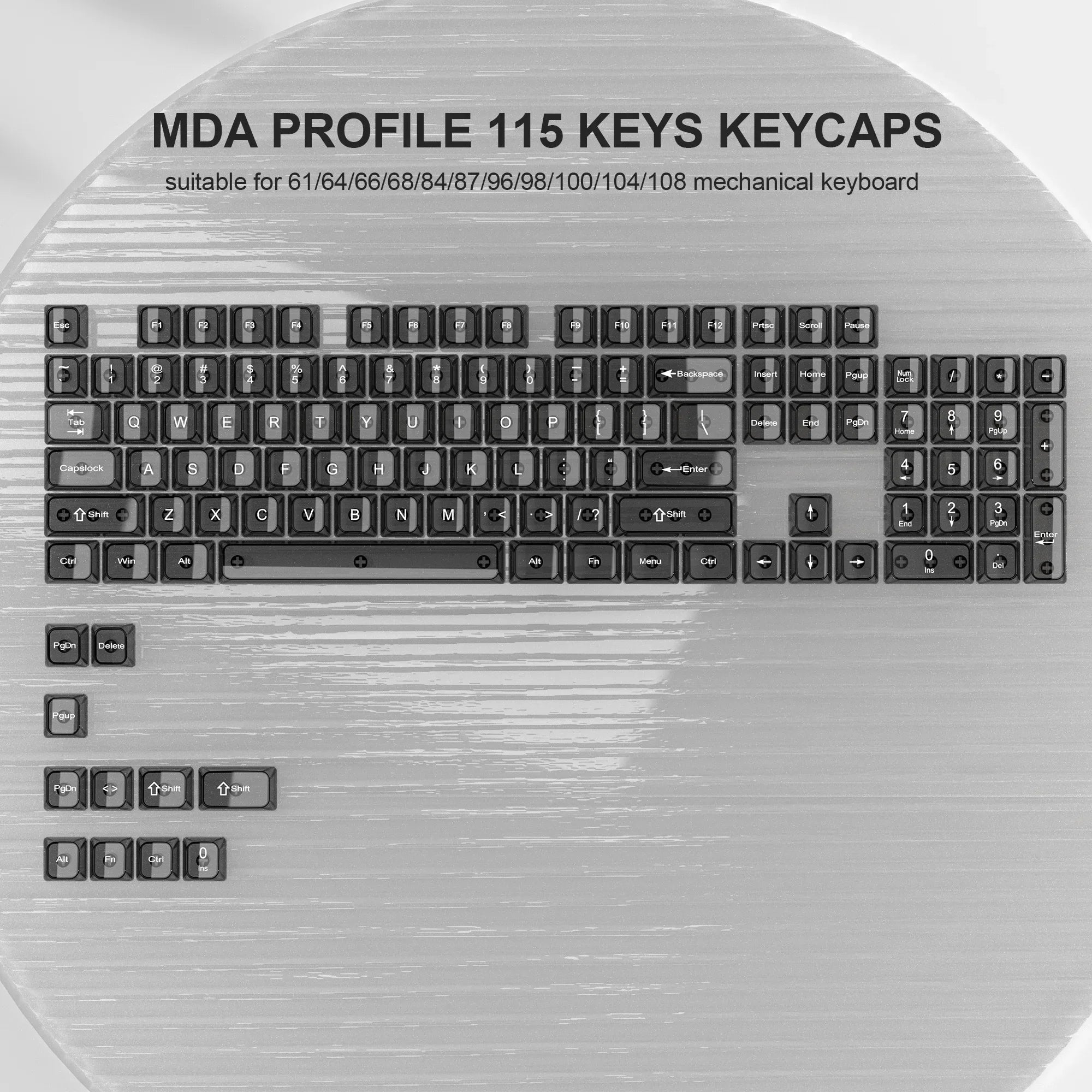 115 Keys Crystal Ceramic PC Keycap RGB Shine Through Key cap MDA Profile Black Transparent Clear Keycap for MX Switches Keyboard