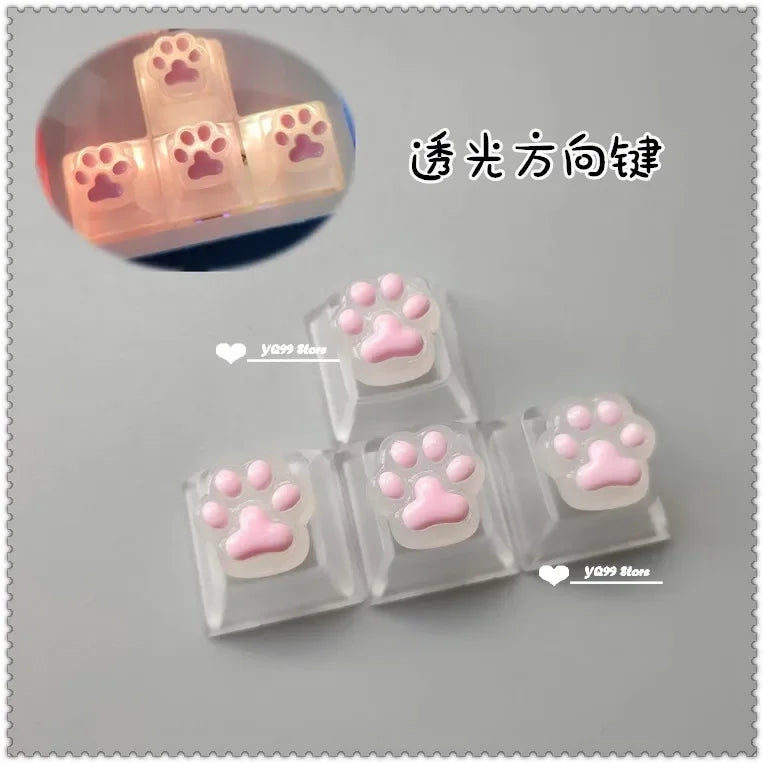 4pcs/set Lovely Cat Claw Key Cap Personality Cat Paw Keycaps for Mechanical Keyboard R4 Arrow Keys Pink Cute DIY Keycaps
