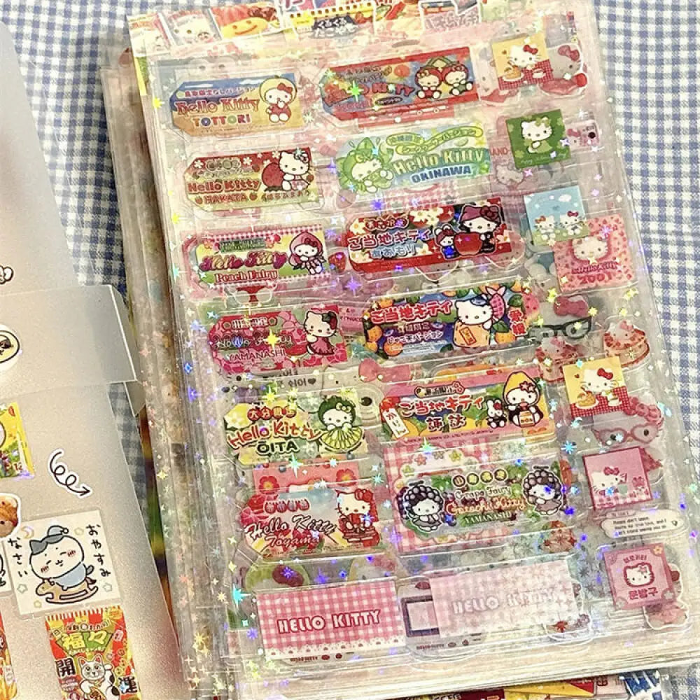 5pcs Hello Kitty Rilakkuma Cute Cartoon Die-cutting Sticker Kitty Cat Anime Handbooks Material Stickers Flashing Laser Stickers