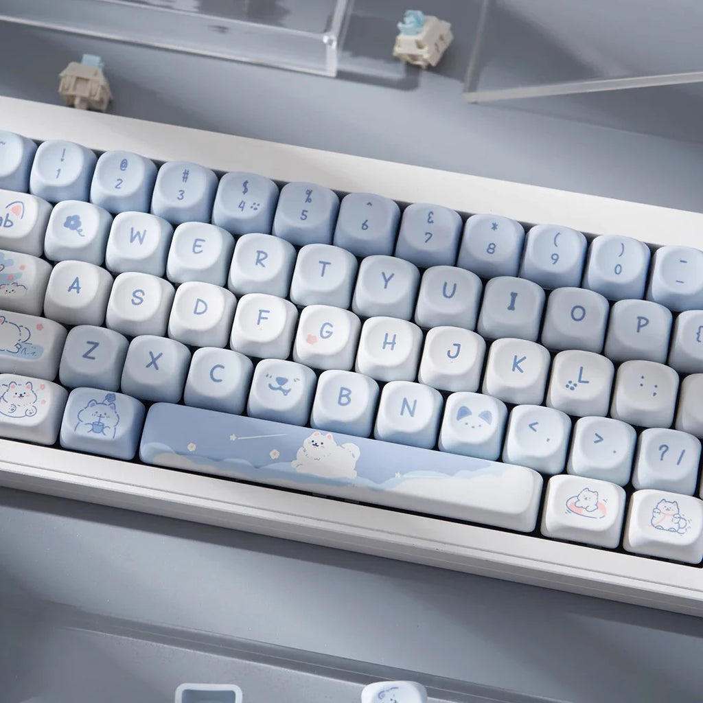 USLION 95Keys MOA Profile Keycaps Cute Samoye Dogs Theme PBT Key Caps Suit for 61/64/68/84/75/87 Keys Gaming Mechanical Keyboard