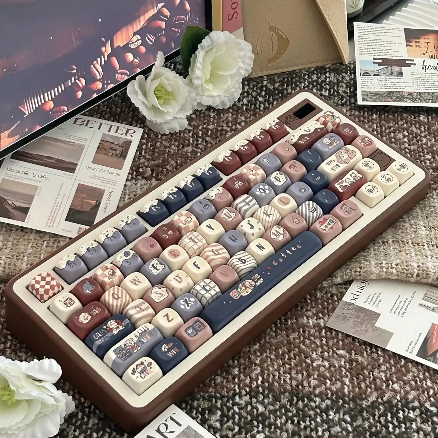 131/140 keys Cute Keycap Coffee Dog PBT Five-Sided Sublimation MOA Personalized Ball Cap DIY Mechanical Keyboard Keycaps Keycap