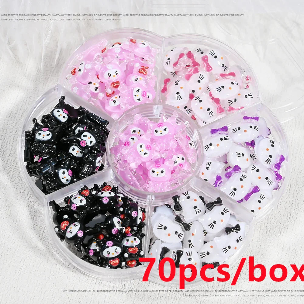 35/50/70/240pcs Cute Sanrio Nail Art Jewelry Decoration Kawaii Hello Kitty Kuromi Rhinestone Charms For Nail Y2K Manicure Crafts
